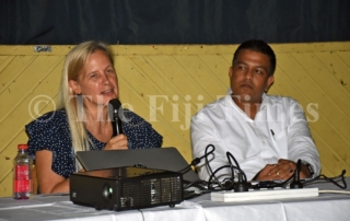 Policy planning consultant Janis Fedorowick (left) speaks to the participants as Chahan Engineers director Shavin Chand looks on during the Review of the National Building Codes consultation in Nadi. Picture: REINAL CHAND
